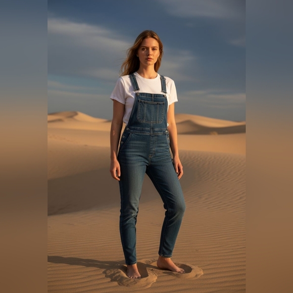 Levi's Overalls Utility Bib Skinny Leg Side Zipper Stretch Dark Wash Size 24 - Picture 1 of 16